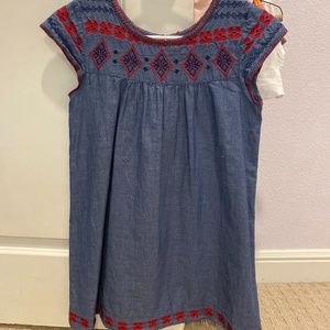 Girls peek denim embroidered dress